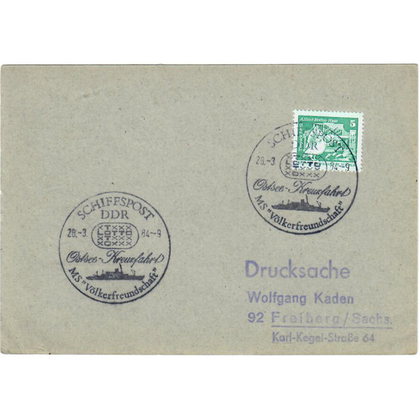 DDR, Schiffspost, Brief der MS Völkerfreundschaft von der Ostsee-Kreuzfahrt 1984