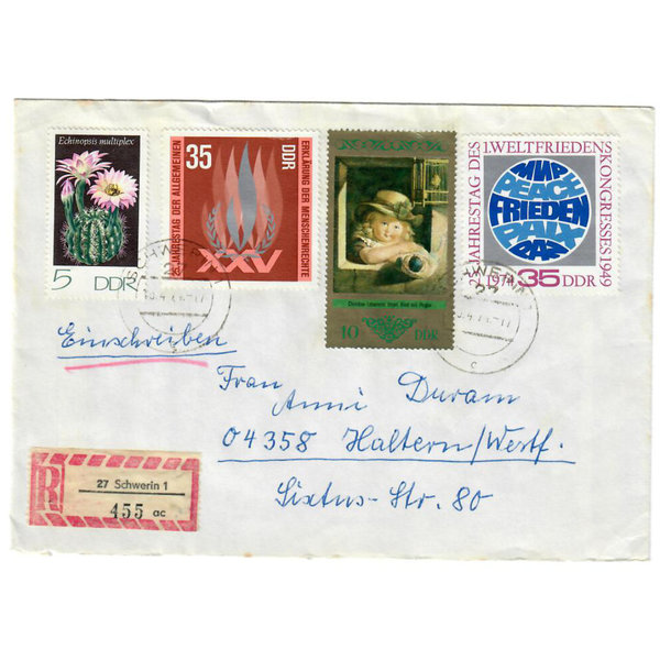 DDR, 9 Briefe, mit Sondermarken frankiert, teilweise per Einschreiben